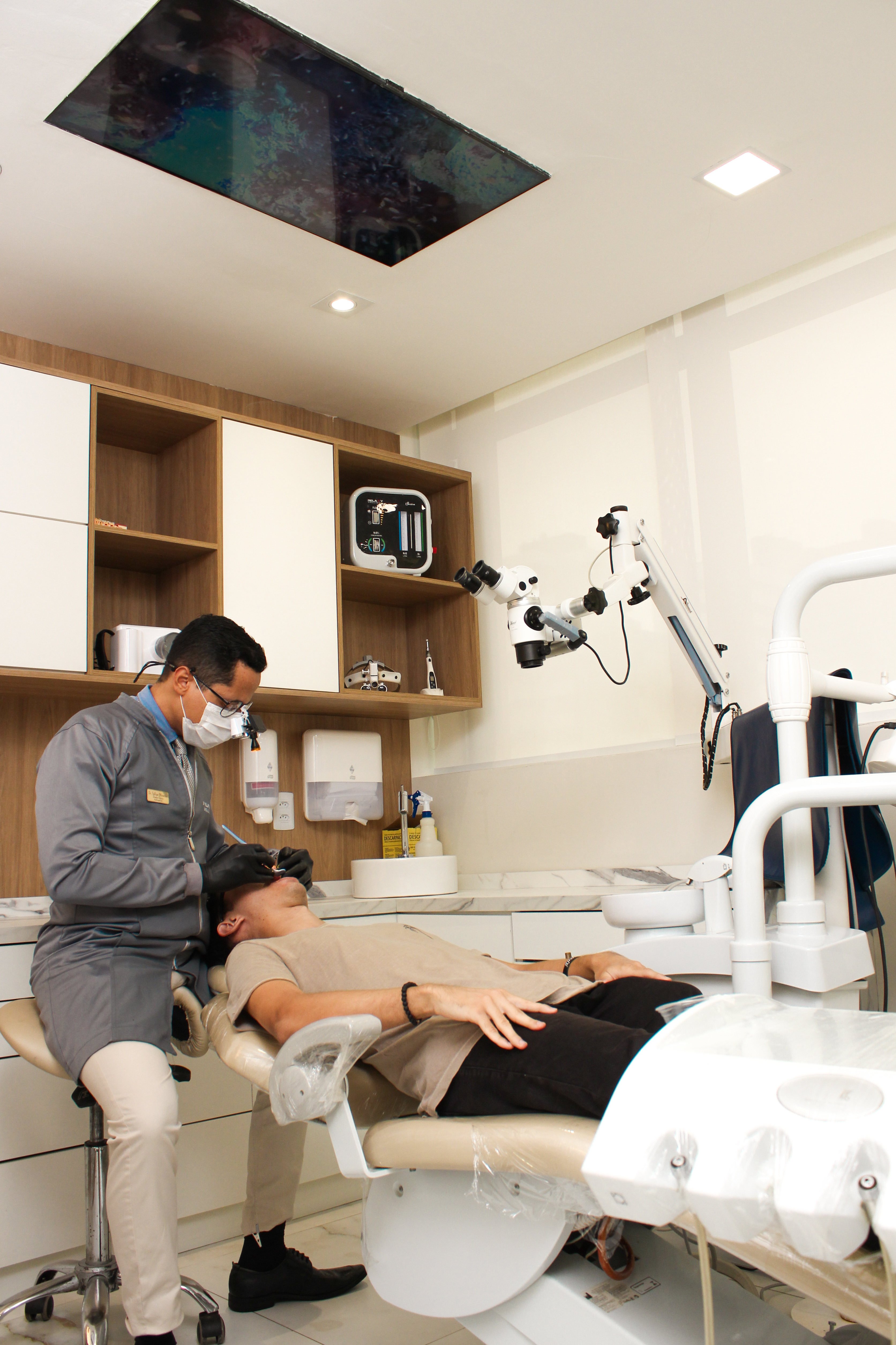 Detalhe da decoração sofisticada da clínica Imerse